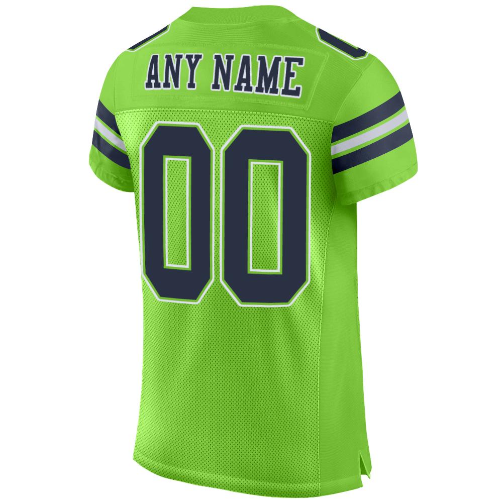 Custom Neon Green Navy-White Mesh Authentic Football Jersey - Sky-Custom