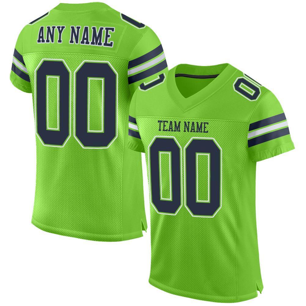 Custom Neon Green Navy-White Mesh Authentic Football Jersey - Sky-Custom