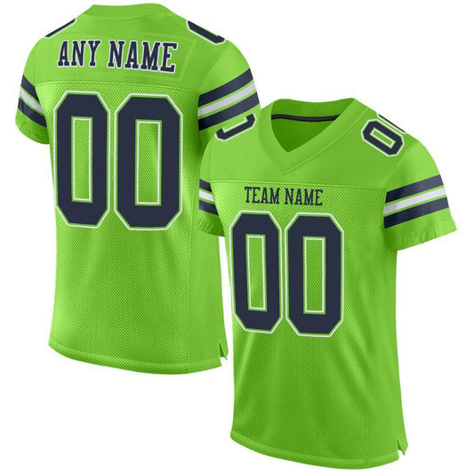 Custom Neon Green Navy-White Mesh Authentic Football Jersey - Sky-Custom