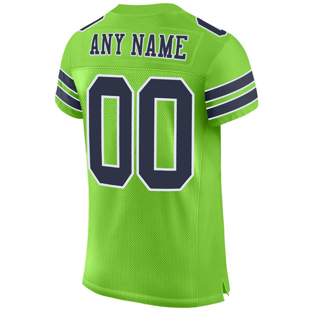 Custom Neon Green Navy-White Mesh Authentic Football Jersey - Sky-Custom