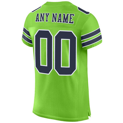 Custom Neon Green Navy-White Mesh Authentic Football Jersey - Sky-Custom