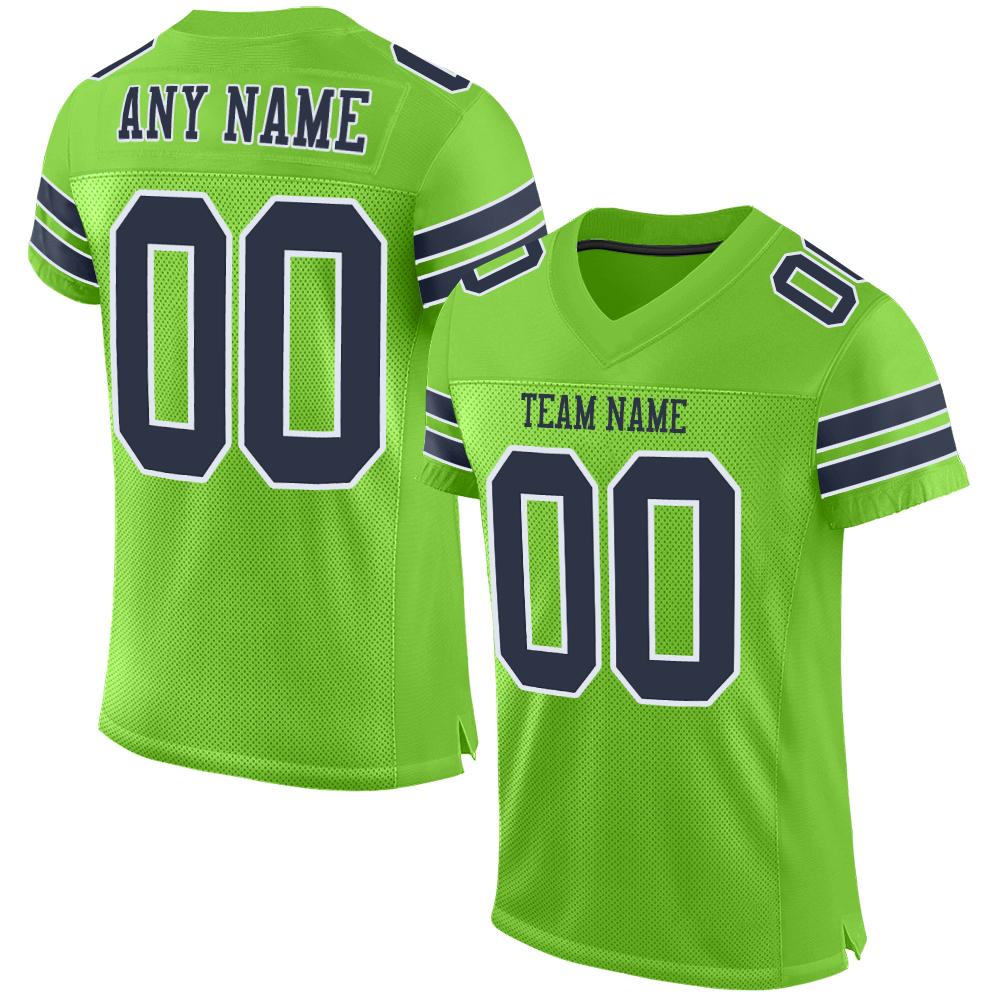 Custom Neon Green Navy-White Mesh Authentic Football Jersey - Sky-Custom
