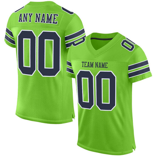 Custom Neon Green Navy-White Mesh Authentic Football Jersey - Sky-Custom