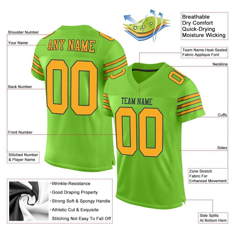 Custom Neon Green Gold-Navy Mesh Authentic Football Jersey - Sky-Custom