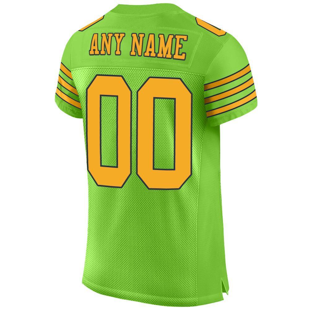 Custom Neon Green Gold-Navy Mesh Authentic Football Jersey - Sky-Custom