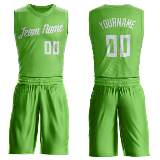 Custom Neon Green White Round Neck Suit Basketball Jersey - Sky-Custom