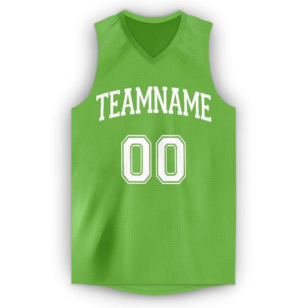 Custom Neon Green White V-Neck Basketball Jersey - Sky-Custom