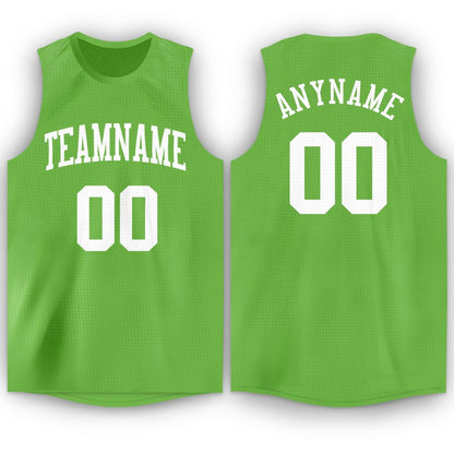 Custom Neon Green White Round Neck Basketball Jersey - Sky-Custom