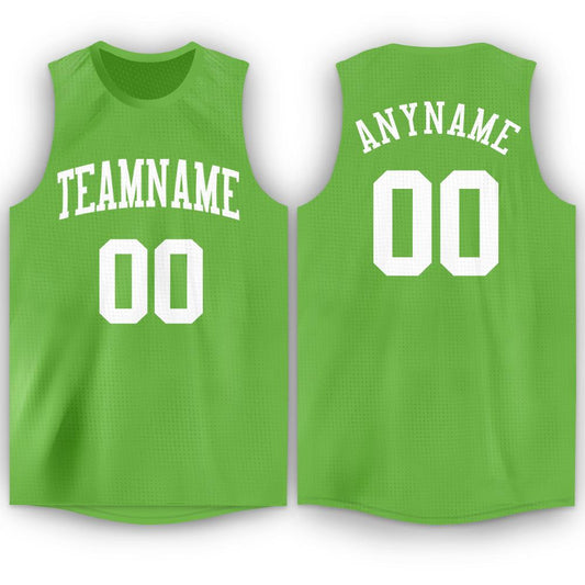 Custom Neon Green White Round Neck Basketball Jersey - Sky-Custom