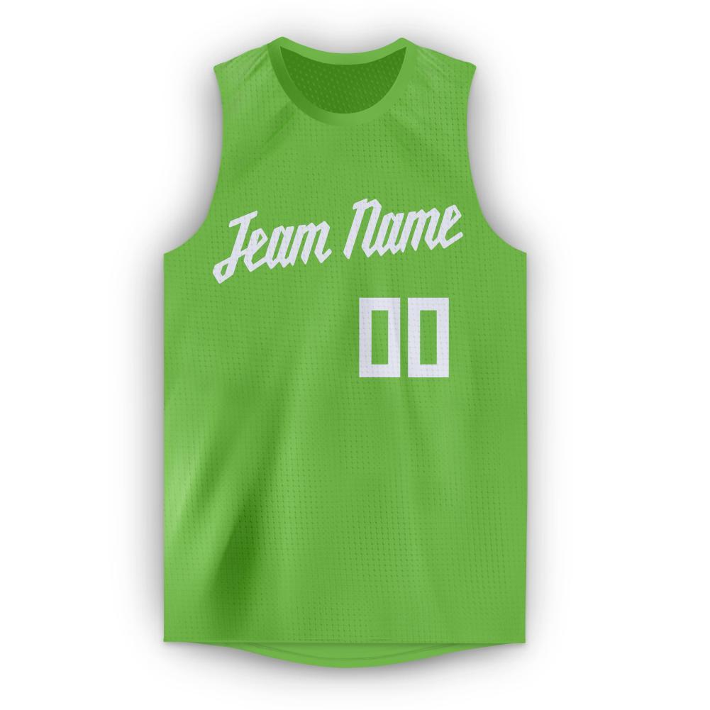 Custom Neon Green White Round Neck Basketball Jersey - Sky-Custom