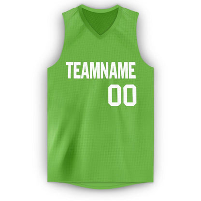 Custom Neon Green White V-Neck Basketball Jersey - Sky-Custom