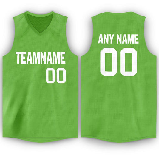 Custom Neon Green White V-Neck Basketball Jersey - Sky-Custom