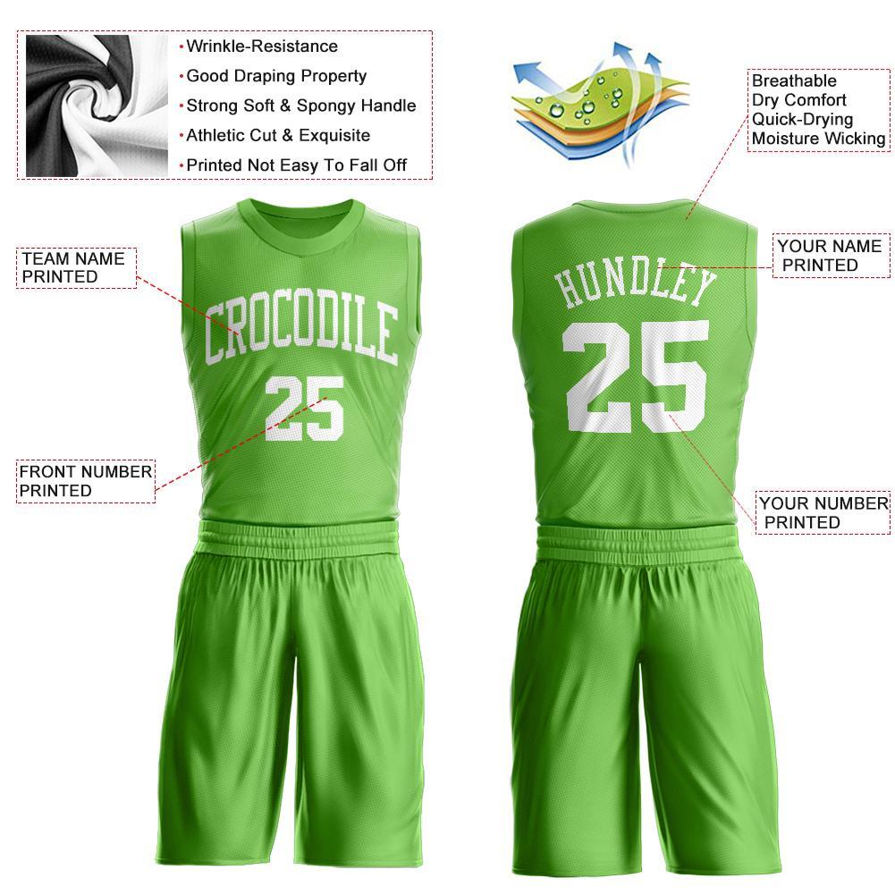 Custom Neon Green White Round Neck Suit Basketball Jersey - Sky-Custom