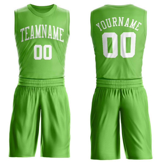 Custom Neon Green White Round Neck Suit Basketball Jersey - Sky-Custom