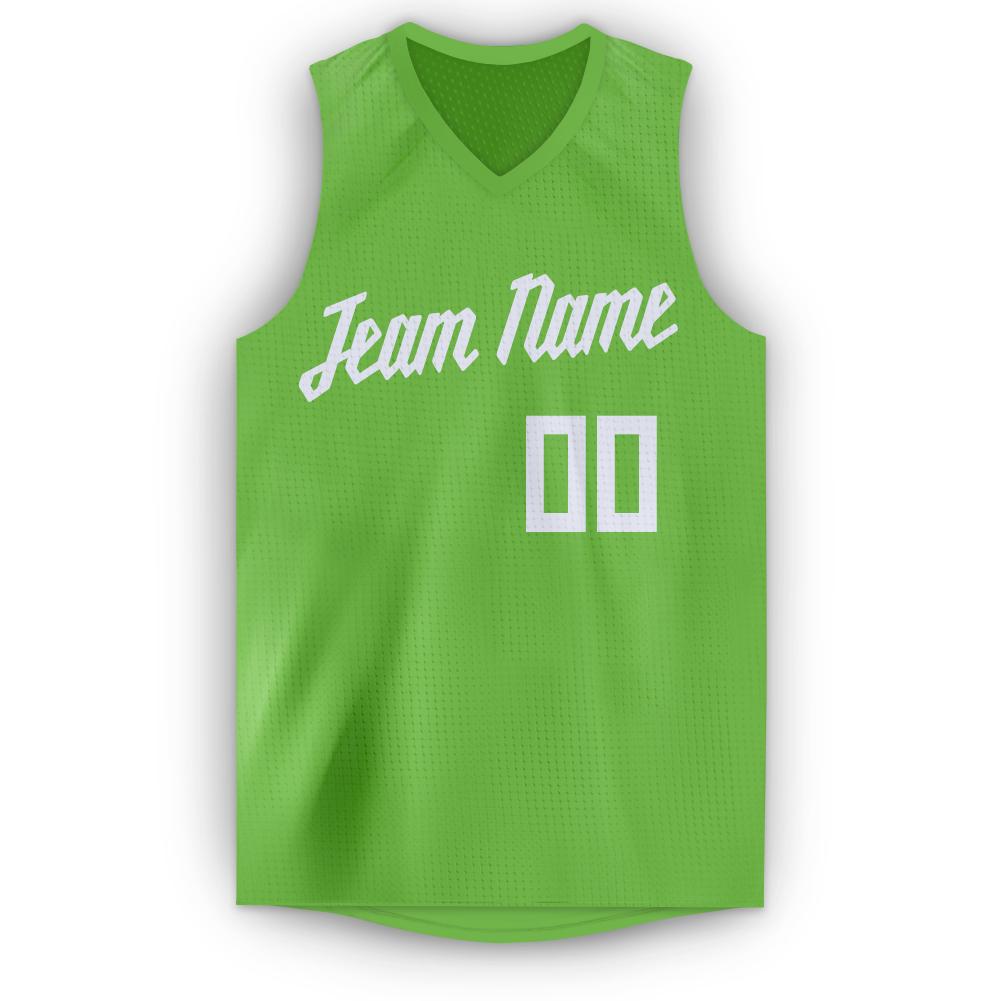 Custom Neon Green White V-Neck Basketball Jersey - Sky-Custom