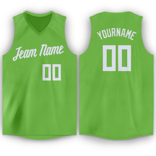 Custom Neon Green White V-Neck Basketball Jersey - Sky-Custom