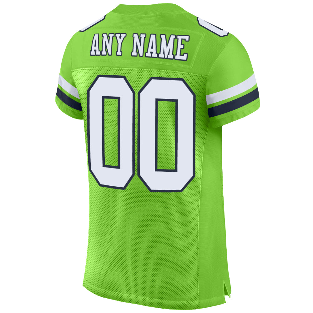 Custom Neon Green White-Navy Mesh Authentic Football Jersey - Sky-Custom