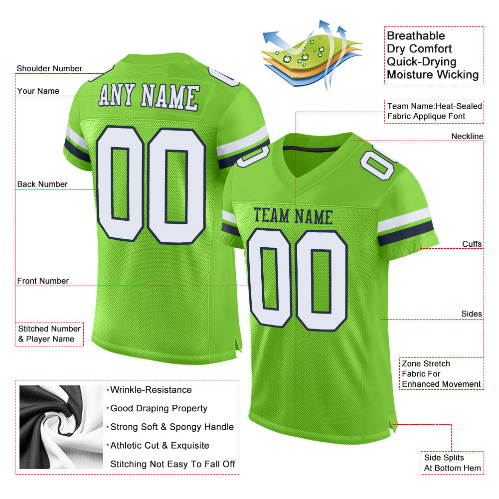 Custom Neon Green White-Navy Mesh Authentic Football Jersey - Sky-Custom