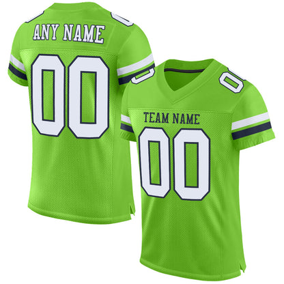 Custom Neon Green White-Navy Mesh Authentic Football Jersey - Sky-Custom