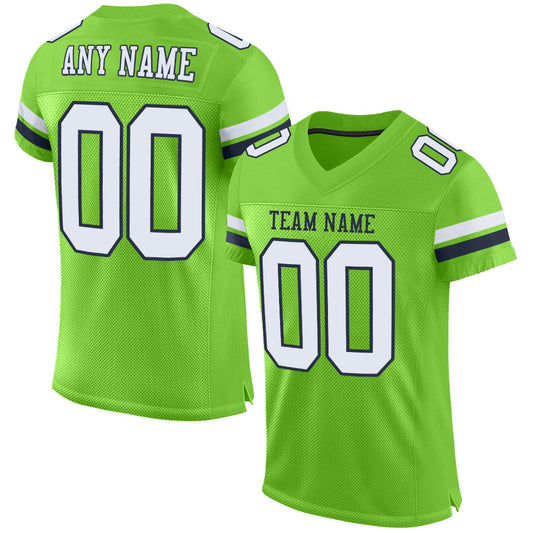 Custom Neon Green White-Navy Mesh Authentic Football Jersey - Sky-Custom
