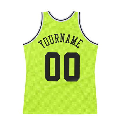 Custom Neon Green Black-White Authentic Throwback Basketball Jersey - Sky-Custom