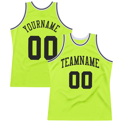 Custom Neon Green Black-White Authentic Throwback Basketball Jersey - Sky-Custom