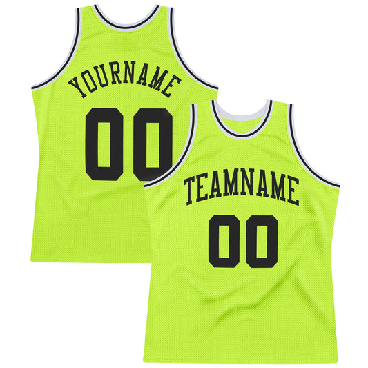 Custom Neon Green Black-White Authentic Throwback Basketball Jersey - Sky-Custom