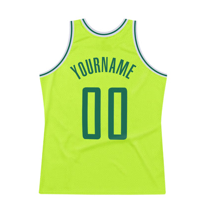 Custom Neon Green Kelly Green-White Authentic Throwback Basketball Jersey - Sky-Custom