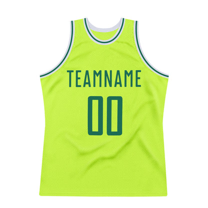 Custom Neon Green Kelly Green-White Authentic Throwback Basketball Jersey - Sky-Custom