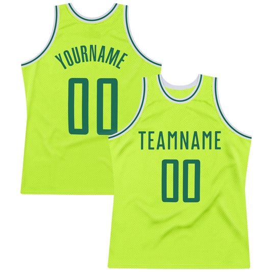 Custom Neon Green Kelly Green-White Authentic Throwback Basketball Jersey - Sky-Custom