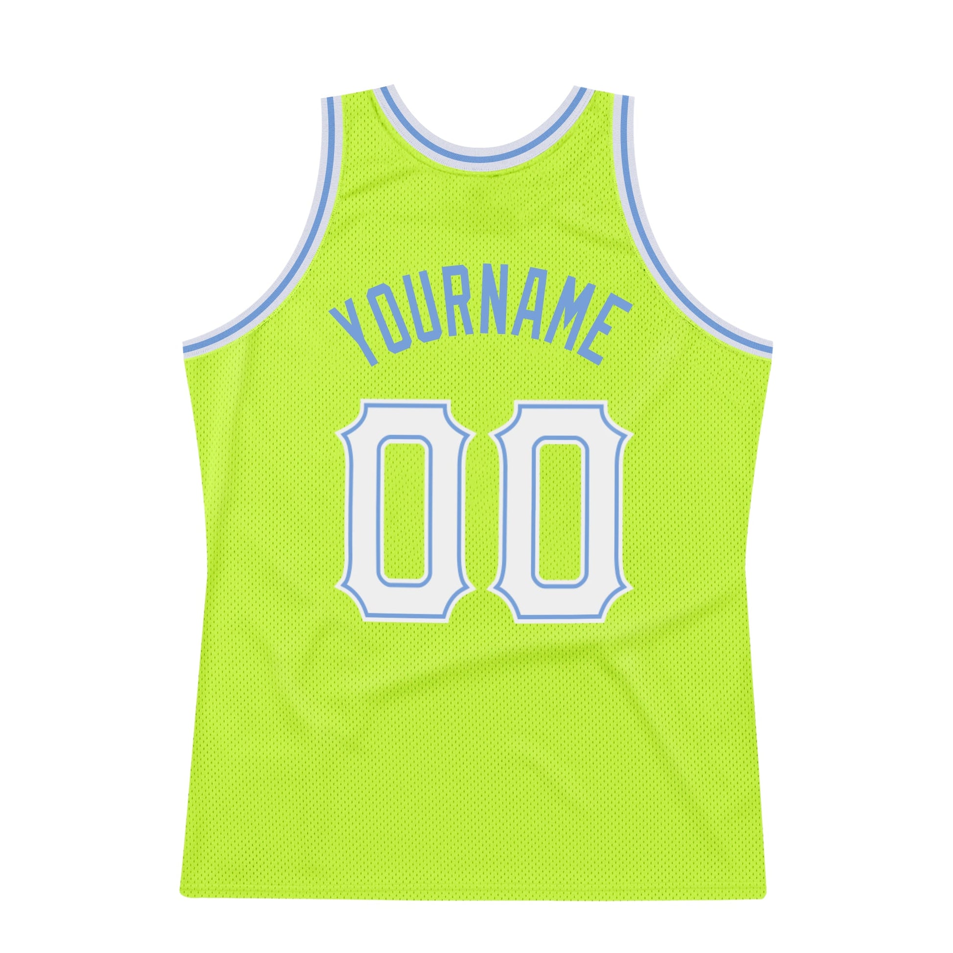 Custom Neon Green White-Light Blue Authentic Throwback Basketball Jersey - Sky-Custom