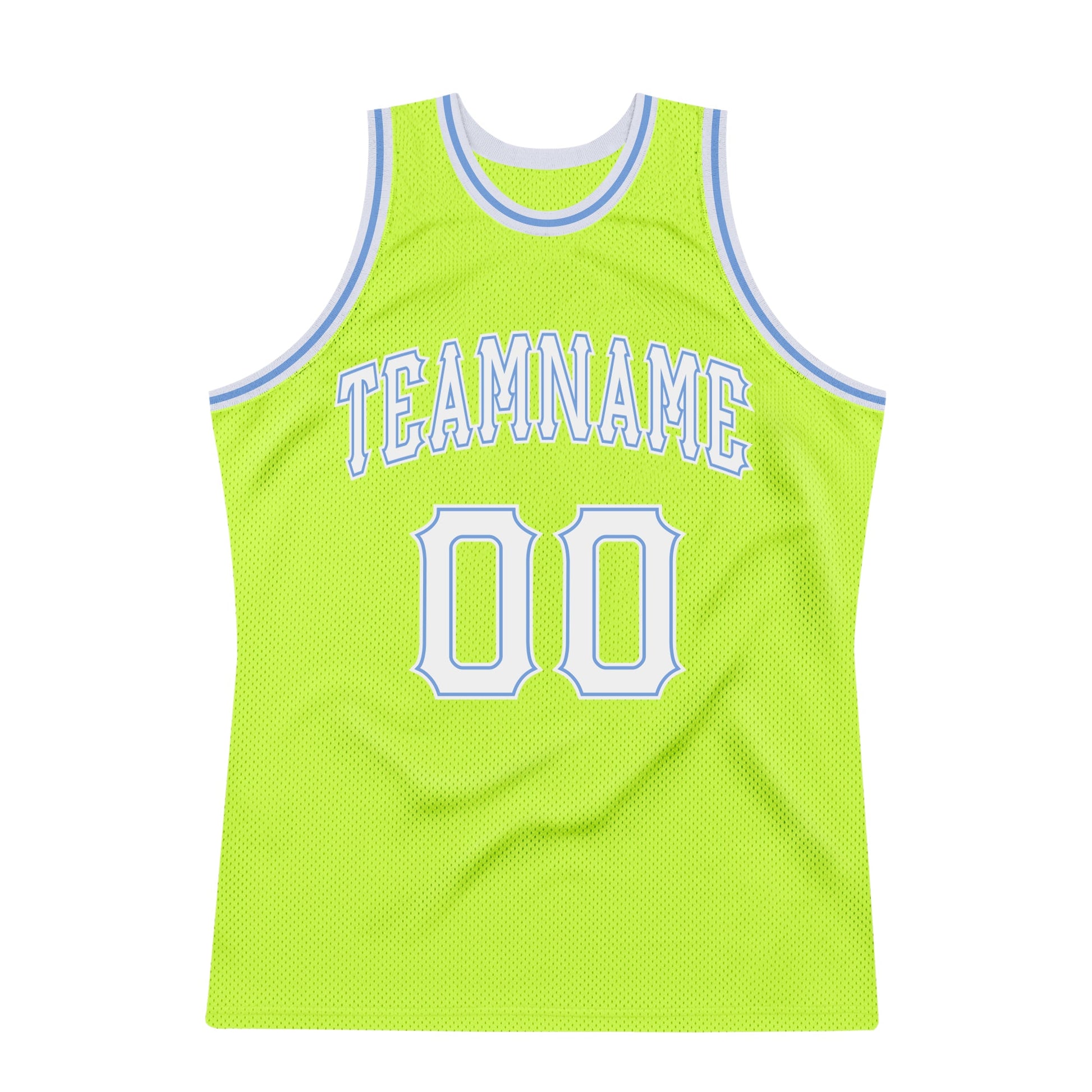 Custom Neon Green White-Light Blue Authentic Throwback Basketball Jersey - Sky-Custom