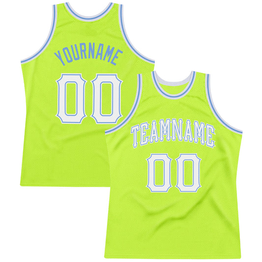 Custom Neon Green White-Light Blue Authentic Throwback Basketball Jersey - Sky-Custom