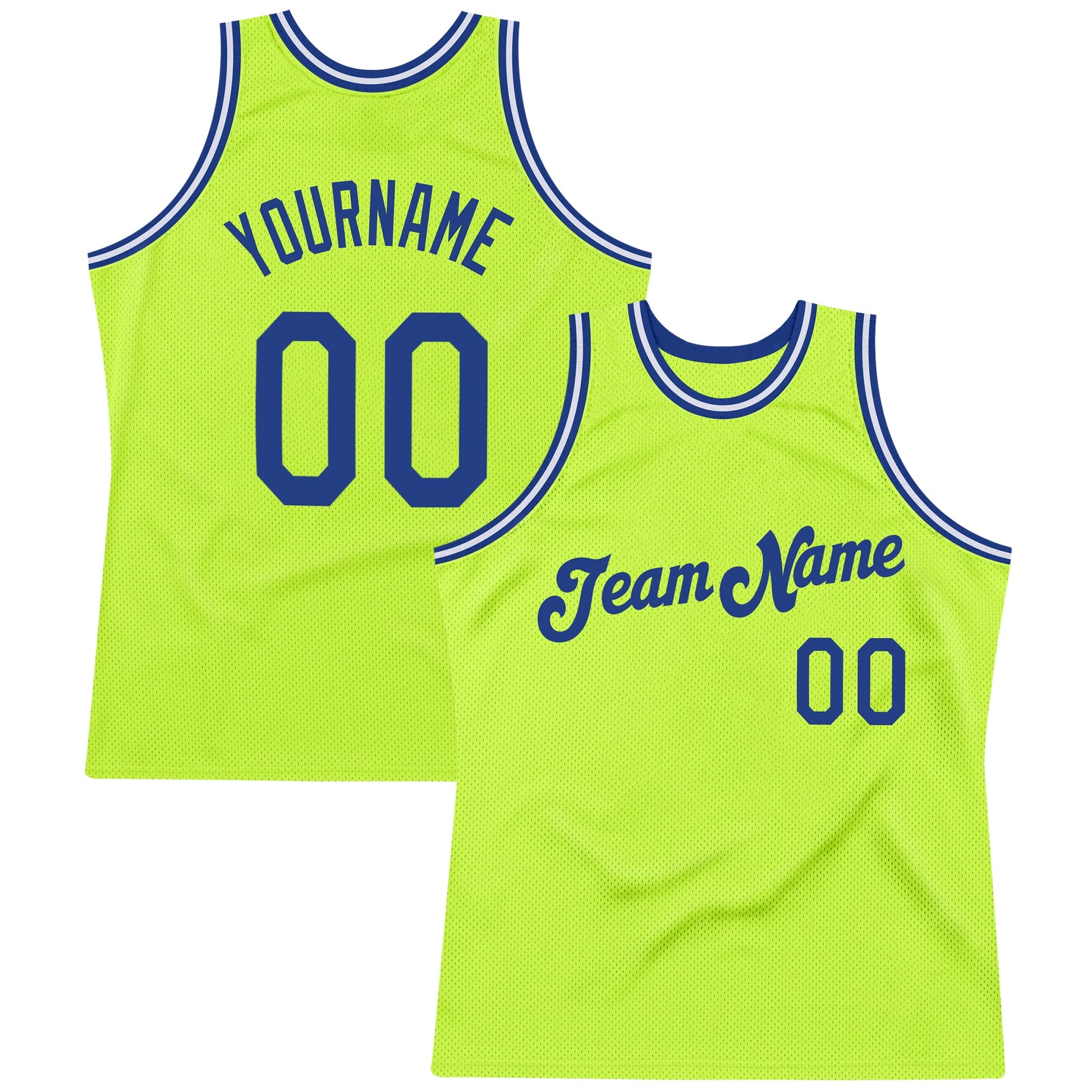 Custom Neon Green Royal-White Authentic Throwback Basketball Jersey - Sky-Custom