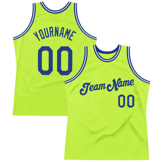 Custom Neon Green Royal-White Authentic Throwback Basketball Jersey - Sky-Custom
