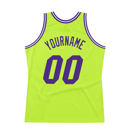 Custom Neon Green Purple-White Authentic Throwback Basketball Jersey - Sky-Custom