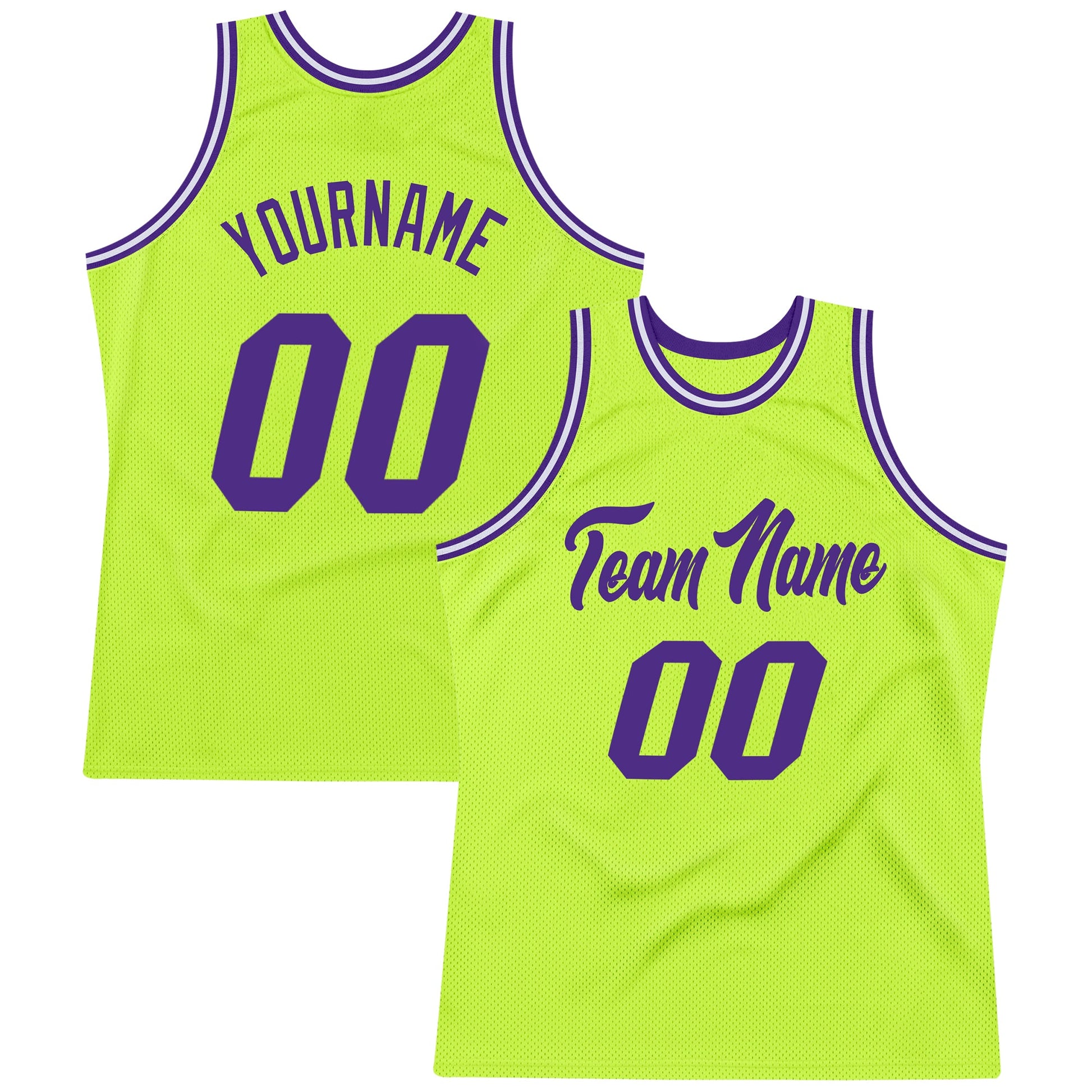 Custom Neon Green Purple-White Authentic Throwback Basketball Jersey - Sky-Custom