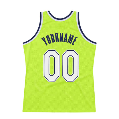 Custom Neon Green White-Navy Authentic Throwback Basketball Jersey - Sky-Custom