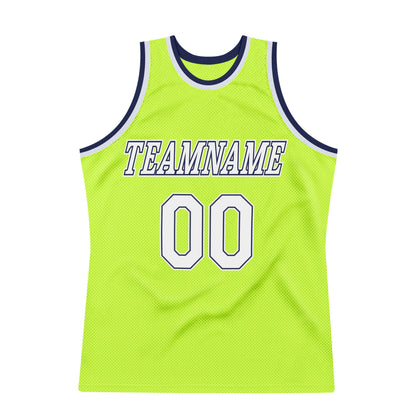 Custom Neon Green White-Navy Authentic Throwback Basketball Jersey - Sky-Custom