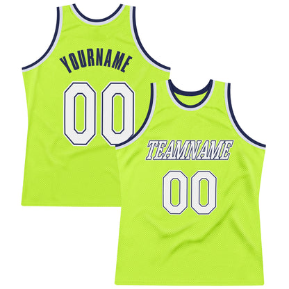 Custom Neon Green White-Navy Authentic Throwback Basketball Jersey - Sky-Custom