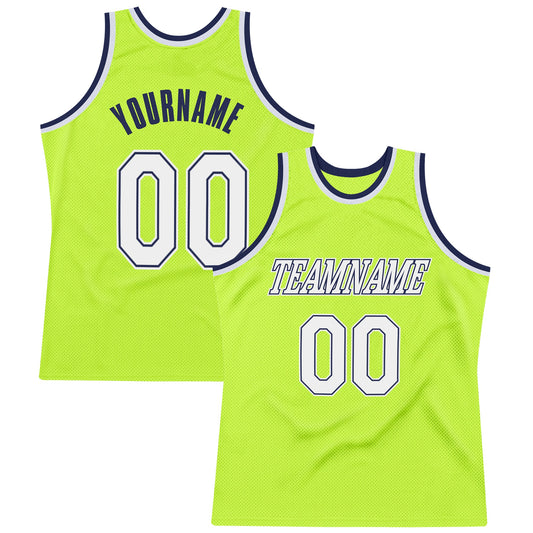 Custom Neon Green White-Navy Authentic Throwback Basketball Jersey - Sky-Custom