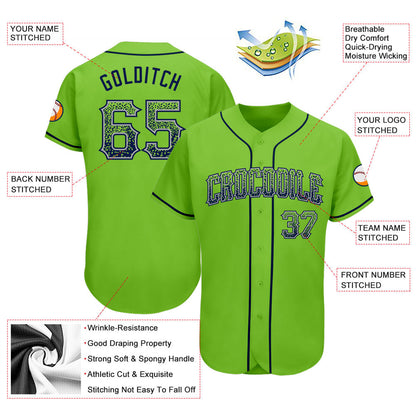 Custom Neon Green Navy-Gray Authentic Drift Fashion Baseball Jersey - Sky-Custom