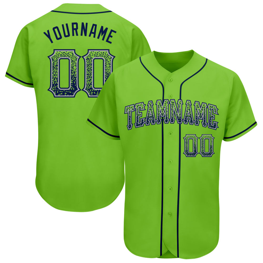 Custom Neon Green Navy-Gray Authentic Drift Fashion Baseball Jersey - Sky-Custom