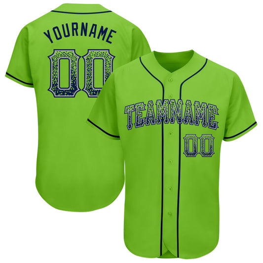 Custom Neon Green Navy-Gray Authentic Drift Fashion Baseball Jersey - Sky-Custom