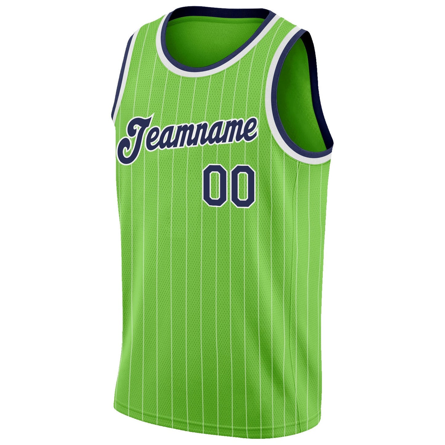 Custom Neon Green White Pinstripe Navy-White Authentic Basketball Jersey - Sky-Custom