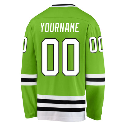 Custom Neon Green White-Black Hockey Jersey - Sky-Custom
