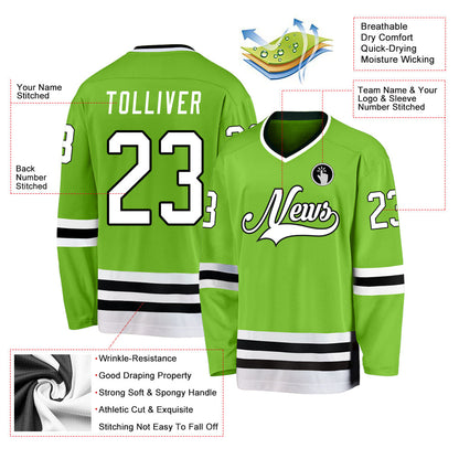 Custom Neon Green White-Black Hockey Jersey - Sky-Custom