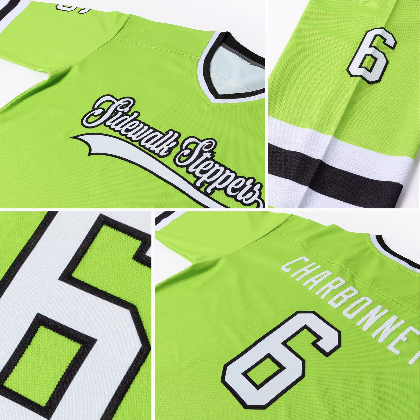 Custom Neon Green White-Black Hockey Jersey - Sky-Custom