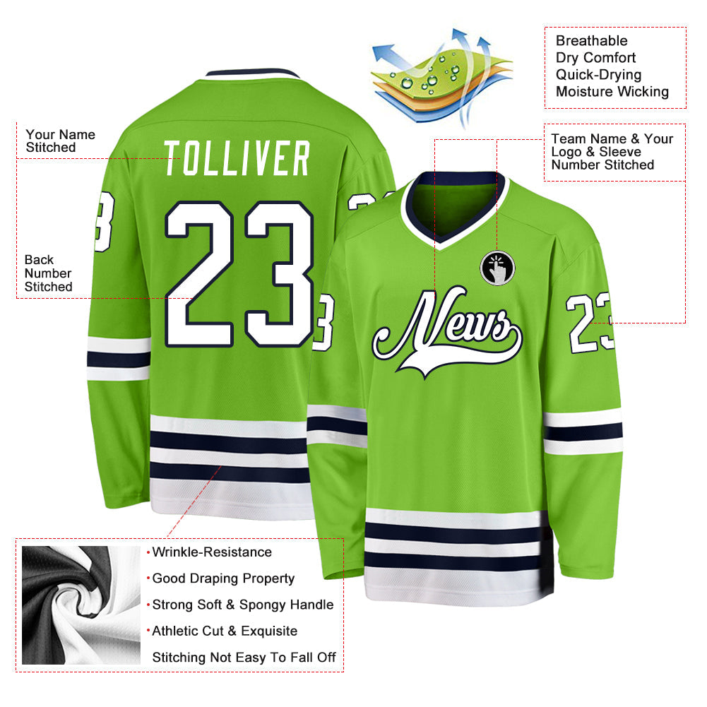 Custom Neon Green White-Navy Hockey Jersey - Sky-Custom