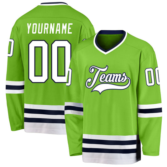 Custom Neon Green White-Navy Hockey Jersey - Sky-Custom
